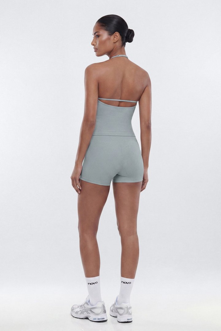 AirSculpt™ V-Neck Strappy Sports Top - Steel