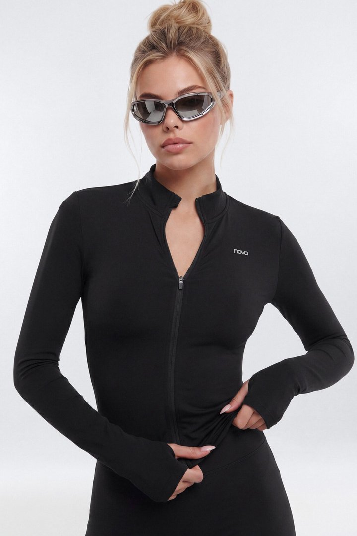 CloudForm™ Mock Neck Zip Up Jacket - Black