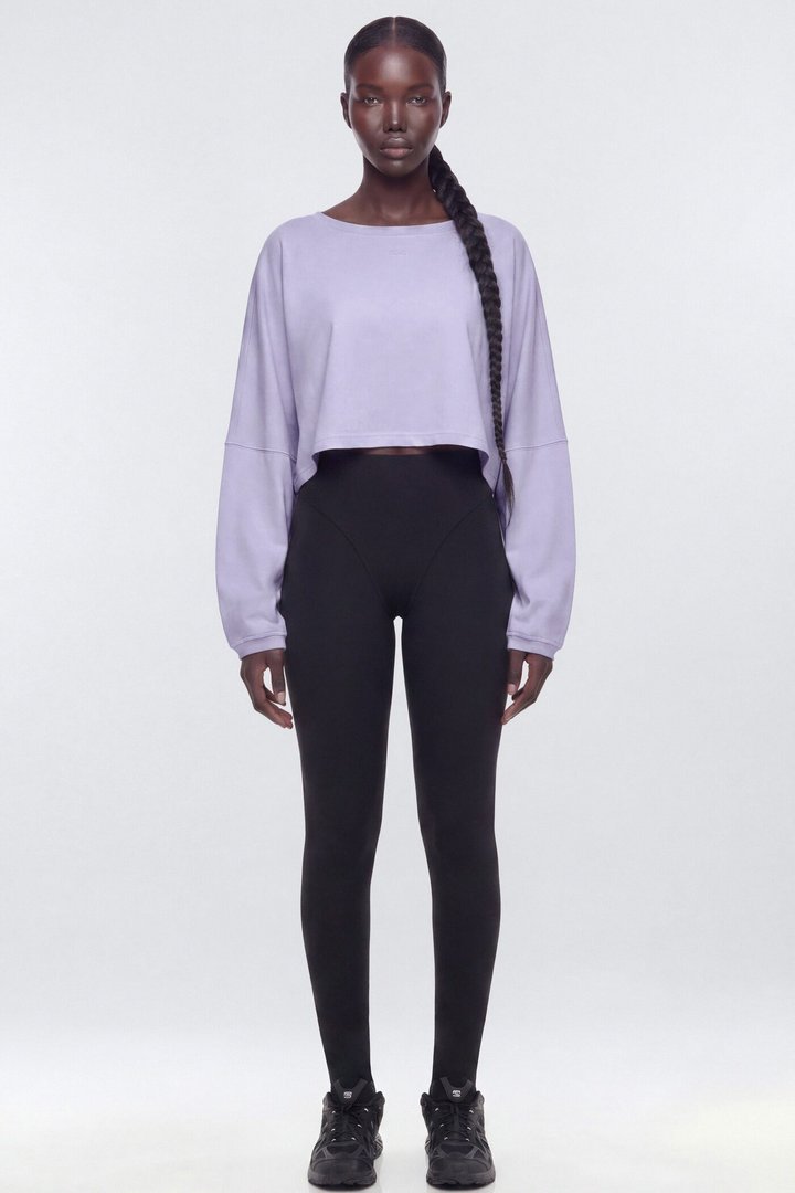 Cotton Jersey Long Sleeve Cropped Top - Dusty Lavender