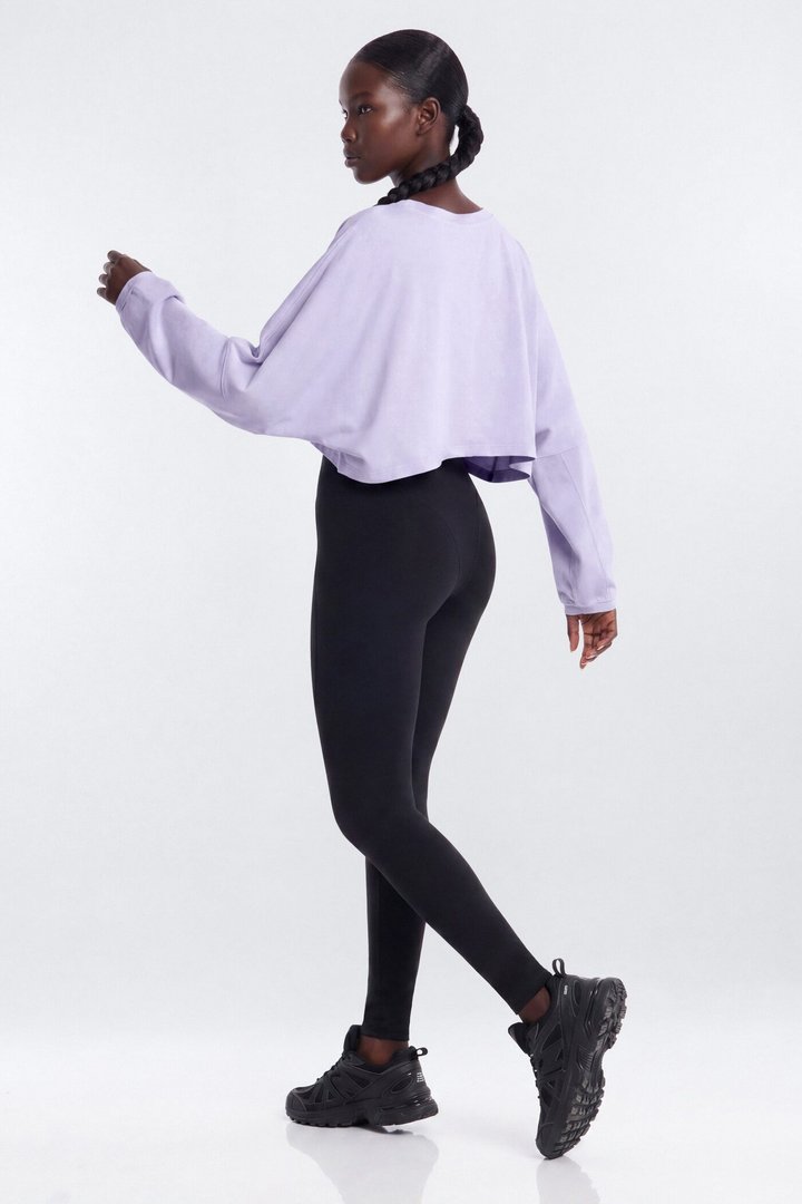 Cotton Jersey Long Sleeve Cropped Top - Dusty Lavender