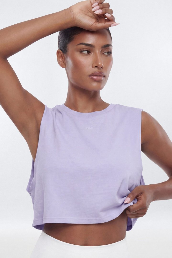Cotton Jersey Muscle Tank Top - Dusty Lavender