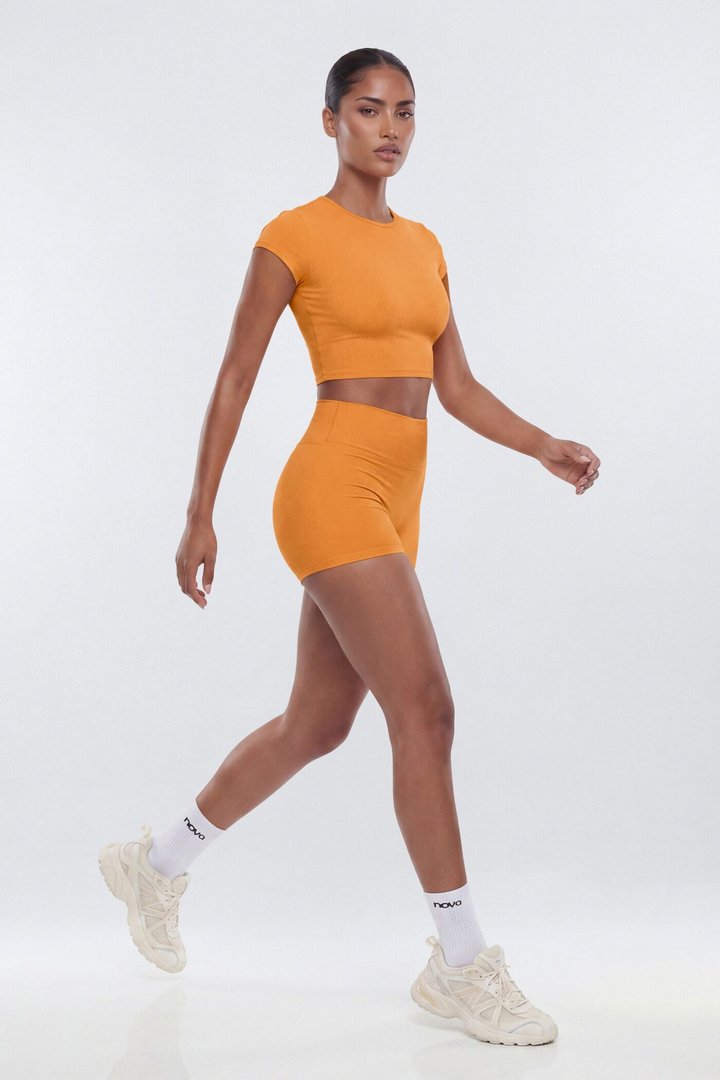 CloudForm™ Cap Sleeve Active Crop Top - Tangerine