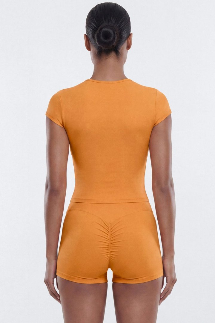 CloudForm™ Cap Sleeve Active Crop Top - Tangerine