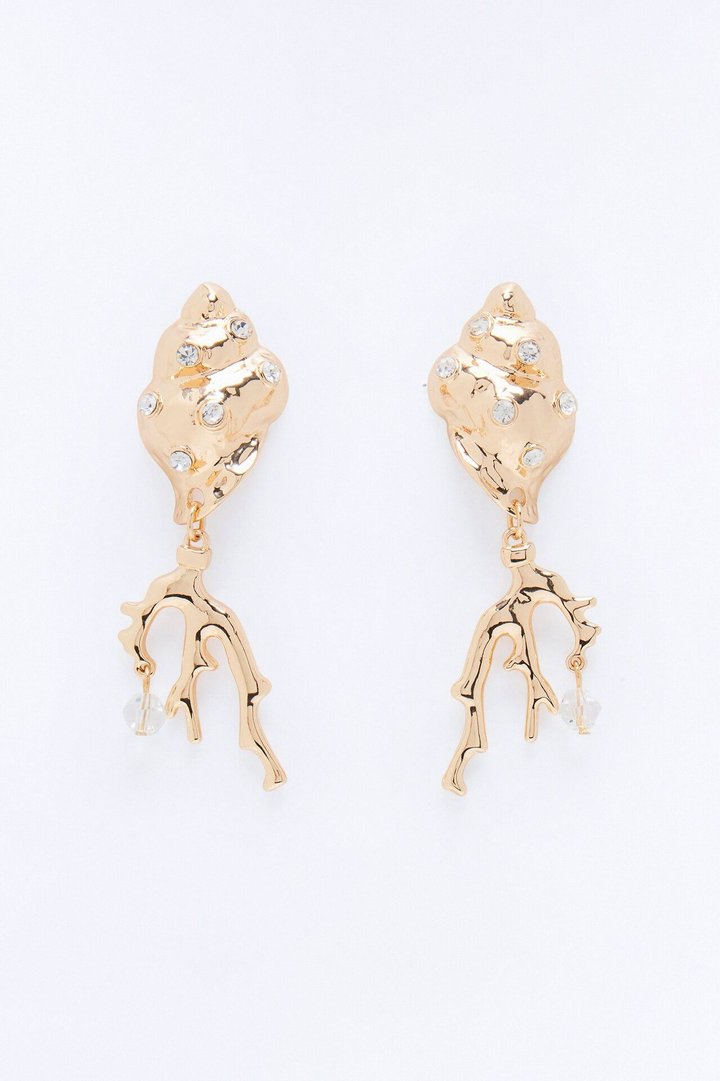 Shoreline Roots Rhinestone Earrings - Gold