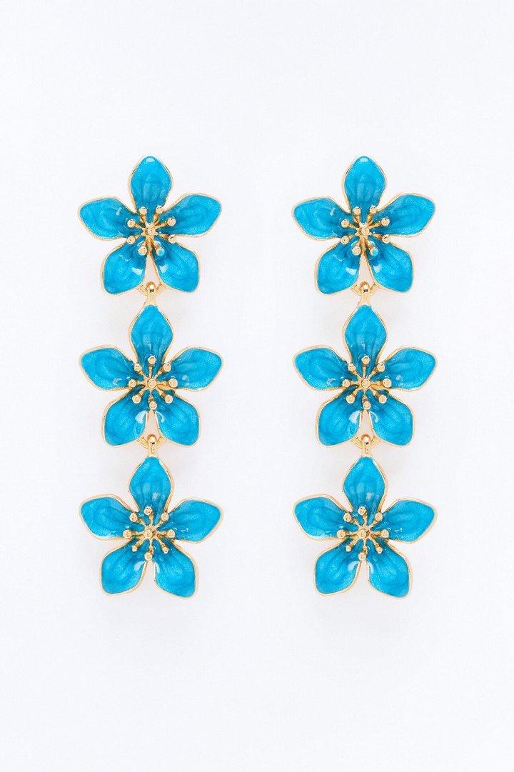 Keep Thriving Floral Linear Earrings - Blue