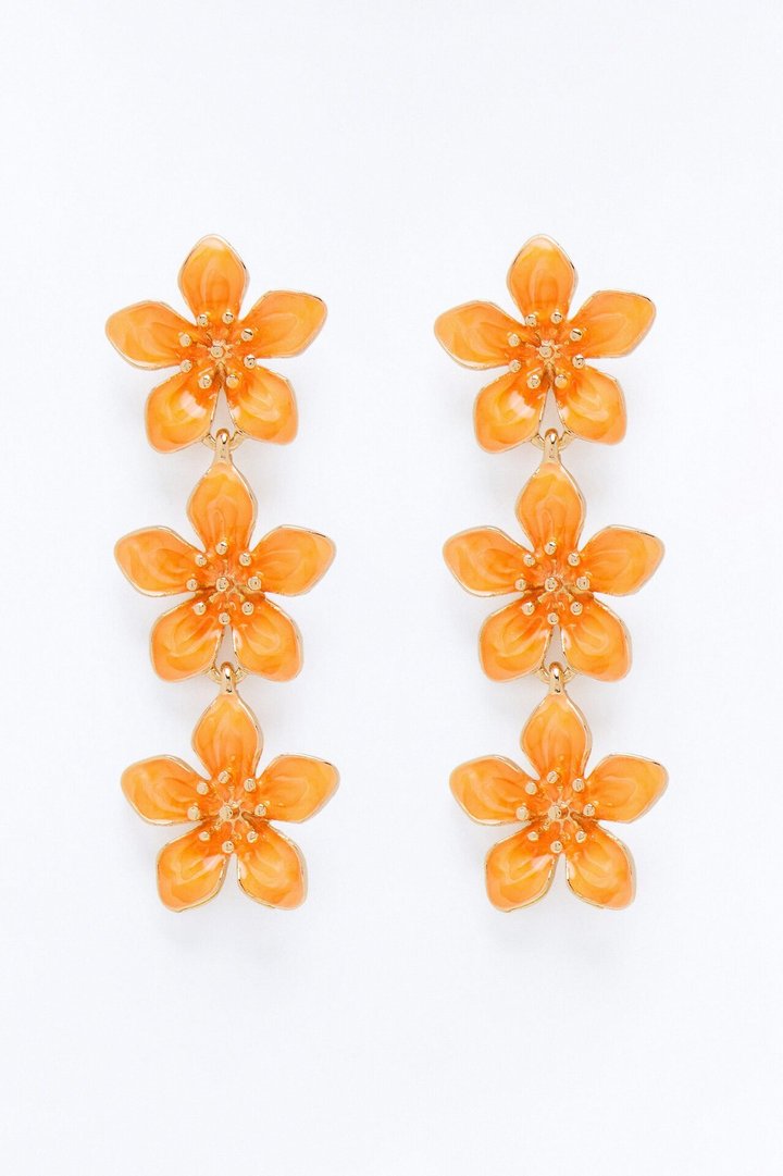 Keep Thriving Floral Linear Earrings - Orange