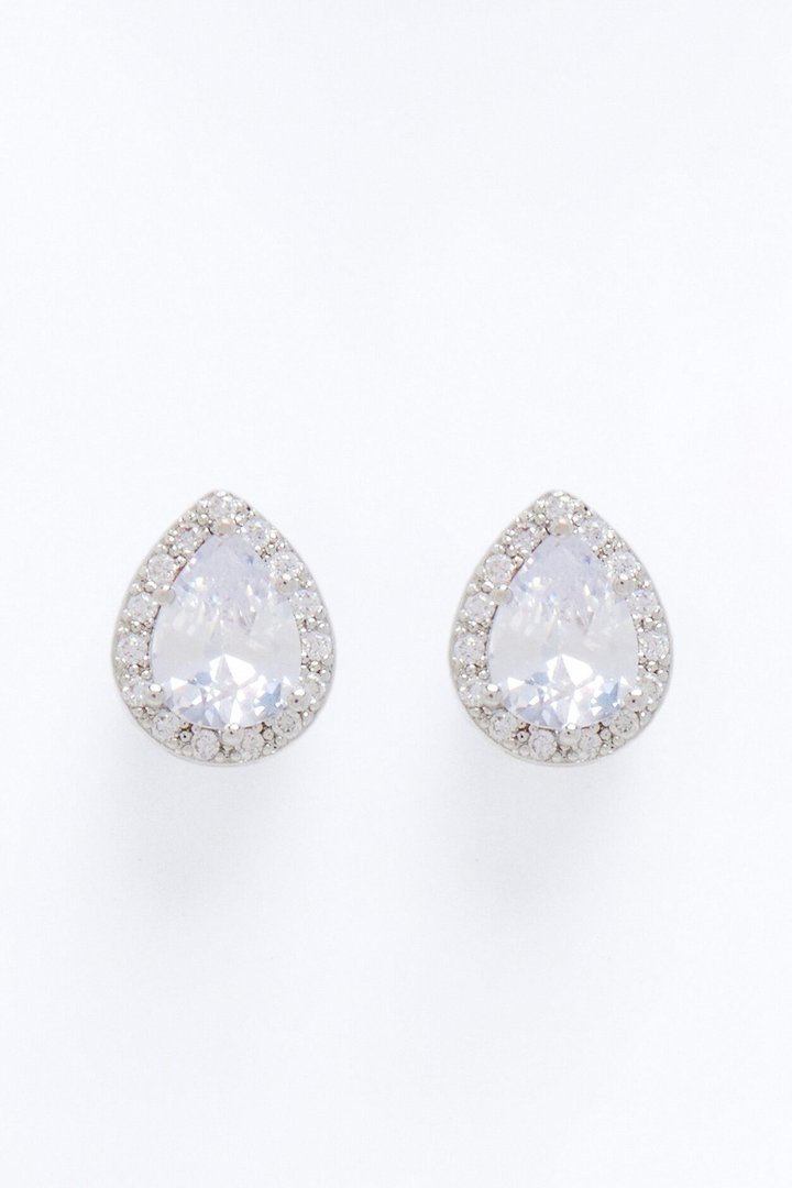 Cubic Zirconia Radiant Tear Drop Earrings - Silver