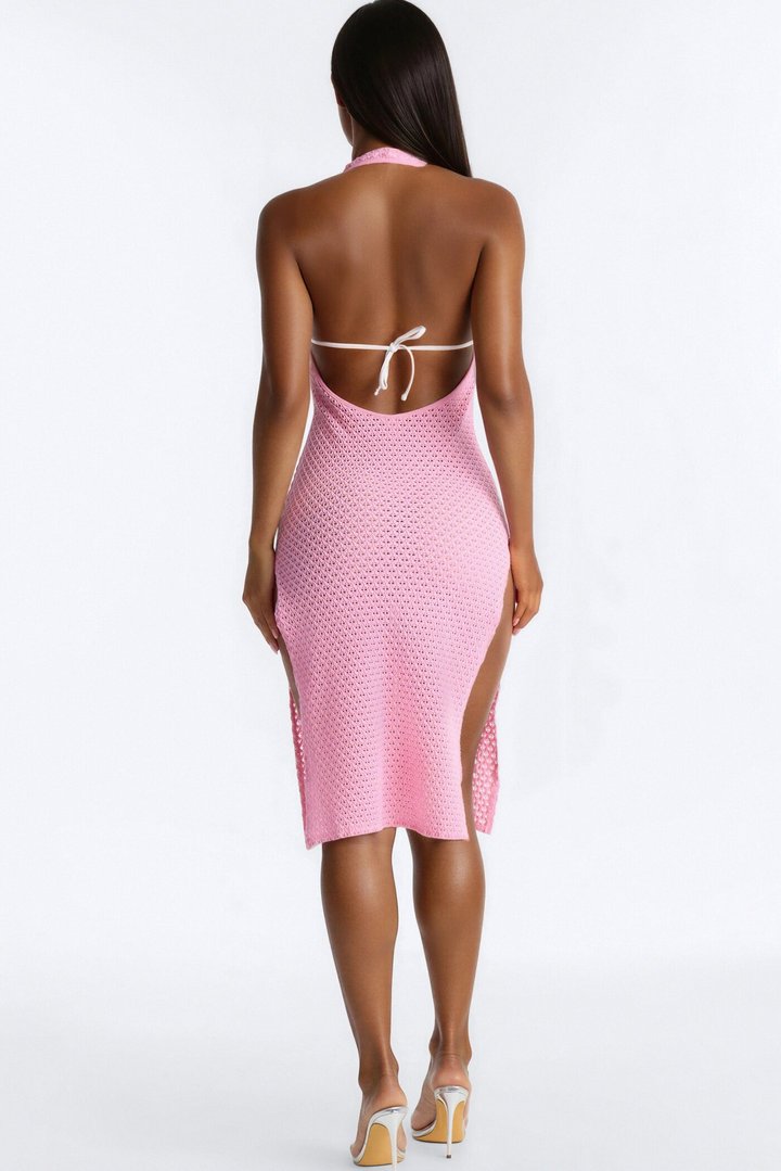 Shore Waves O-Ring Midi Swim Cover Up Dress - Pink