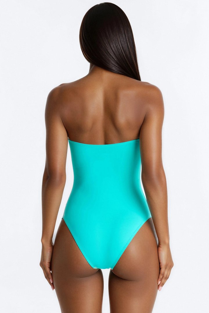 Beach Behavior 1 Piece Strapless Swimsuit - Turquoise