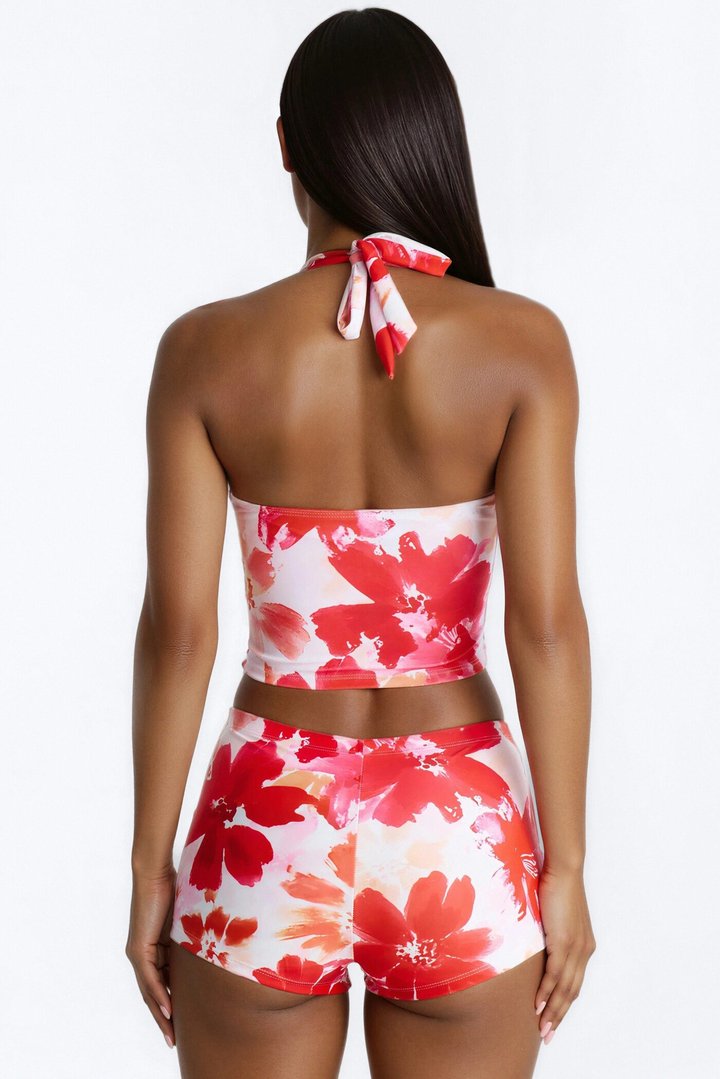 Isla 2 Piece Floral Tankini & Boyshort Bottom Set - Pink/combo