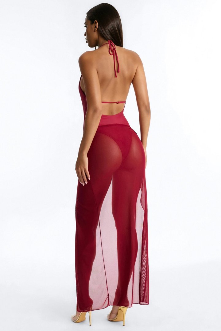 In The Sun 1 Piece Swimsuit And Sarong - Burgundy