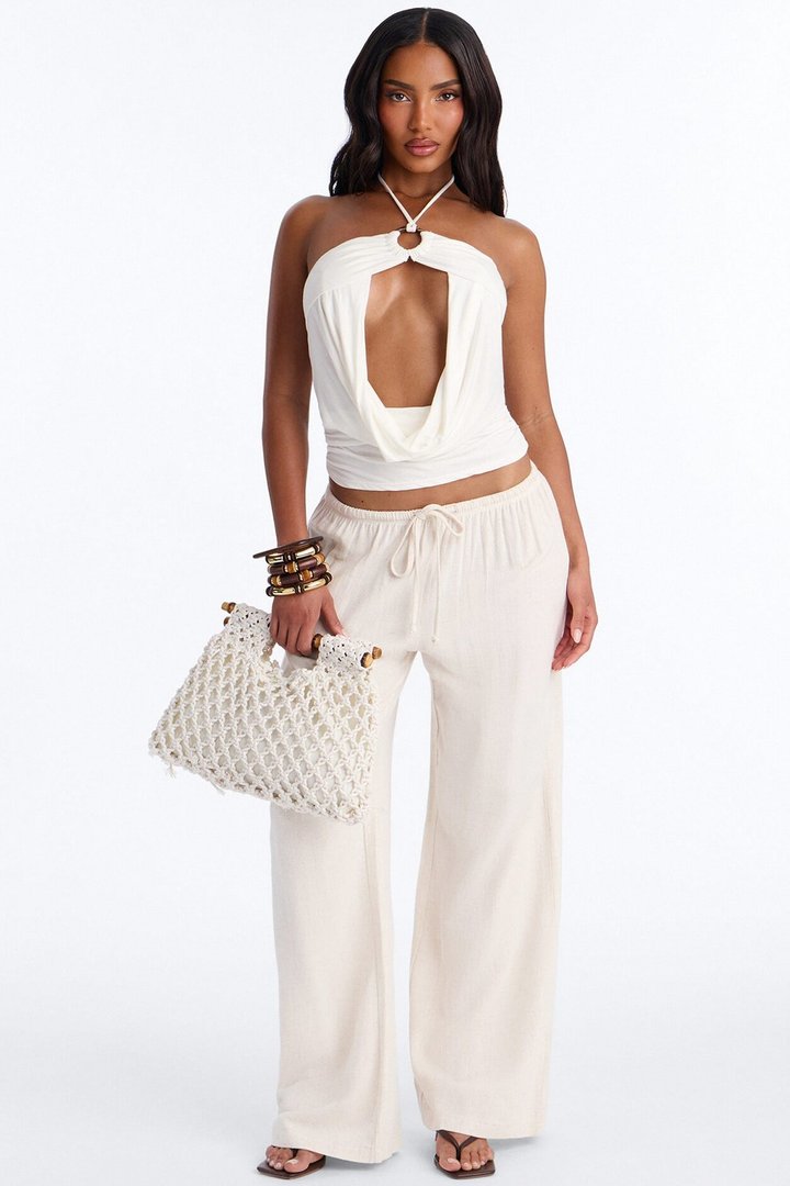 Brazillian Baddie Cowl Hardware Halter Top - White