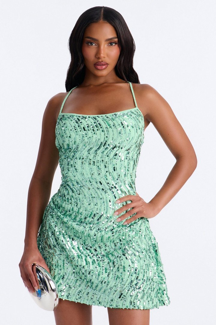 Pretty And Petty Sequin Mini Dress - Green