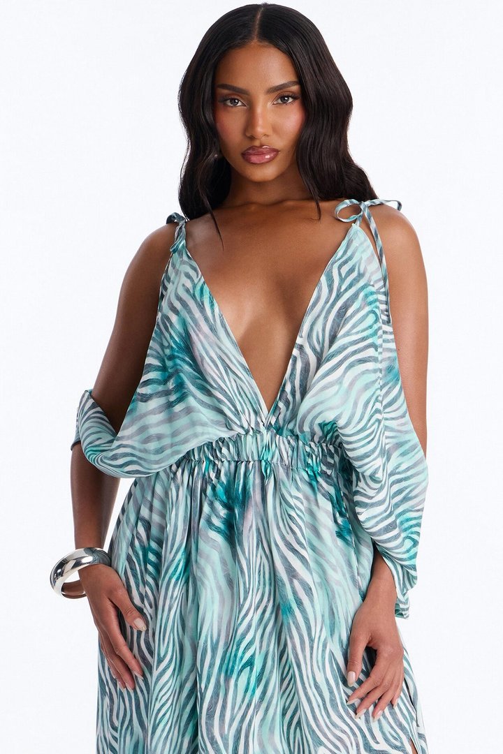 Laurel Animal High Slits Maxi Dress - Blue/combo