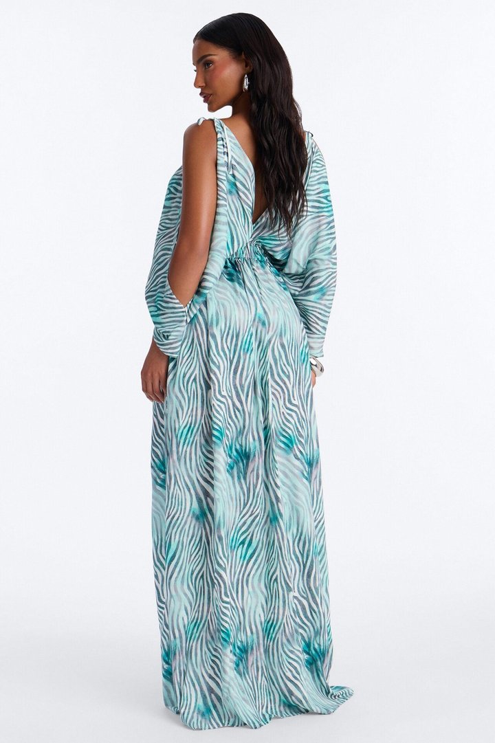 Laurel Animal High Slits Maxi Dress - Blue/combo