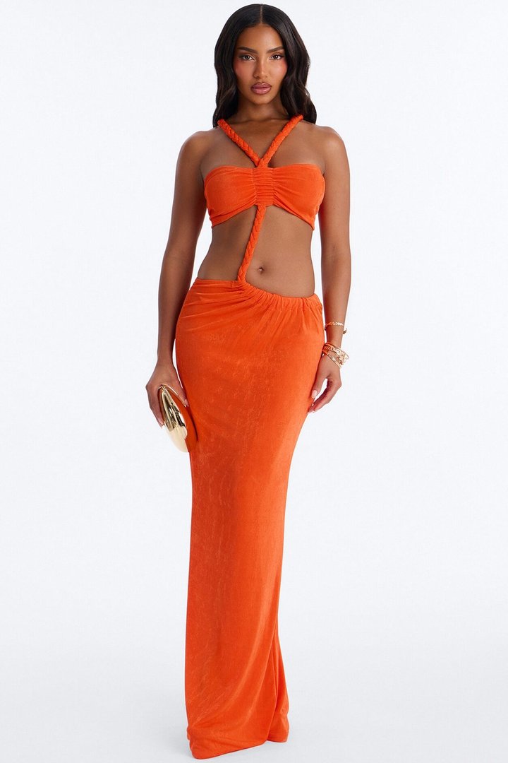 Bella Twist Slinky Maxi Dress - Orange