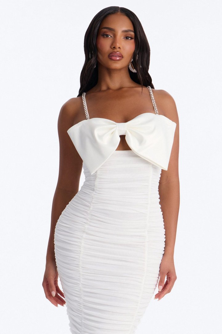 Bordeaux Mesh Midi Dress - White