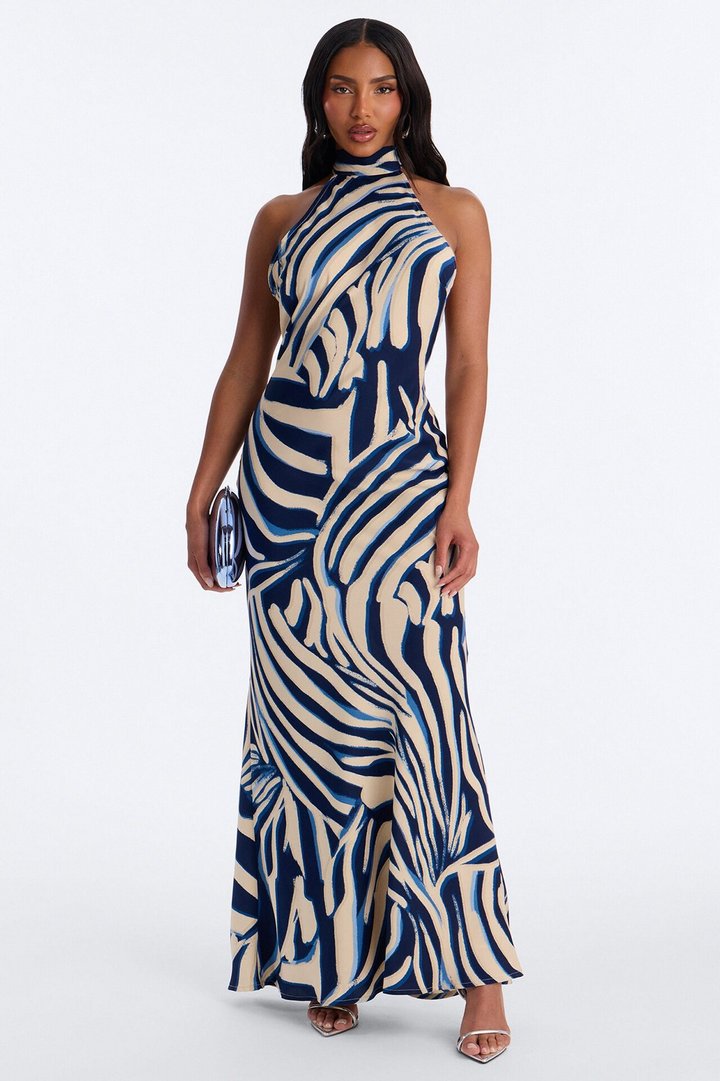 Gigi Halter Chiffon Maxi Dress - Blue/combo