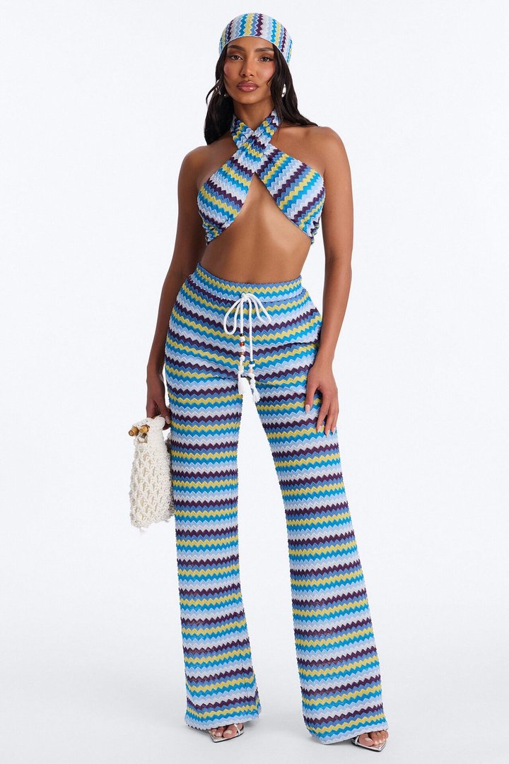 Cool Current 3 Piece Crochet Pant Set - Blue/combo