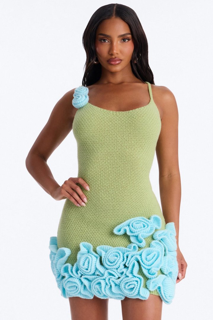 Abigail Spaghetti Strap Sweater Mini Dress - Green/combo