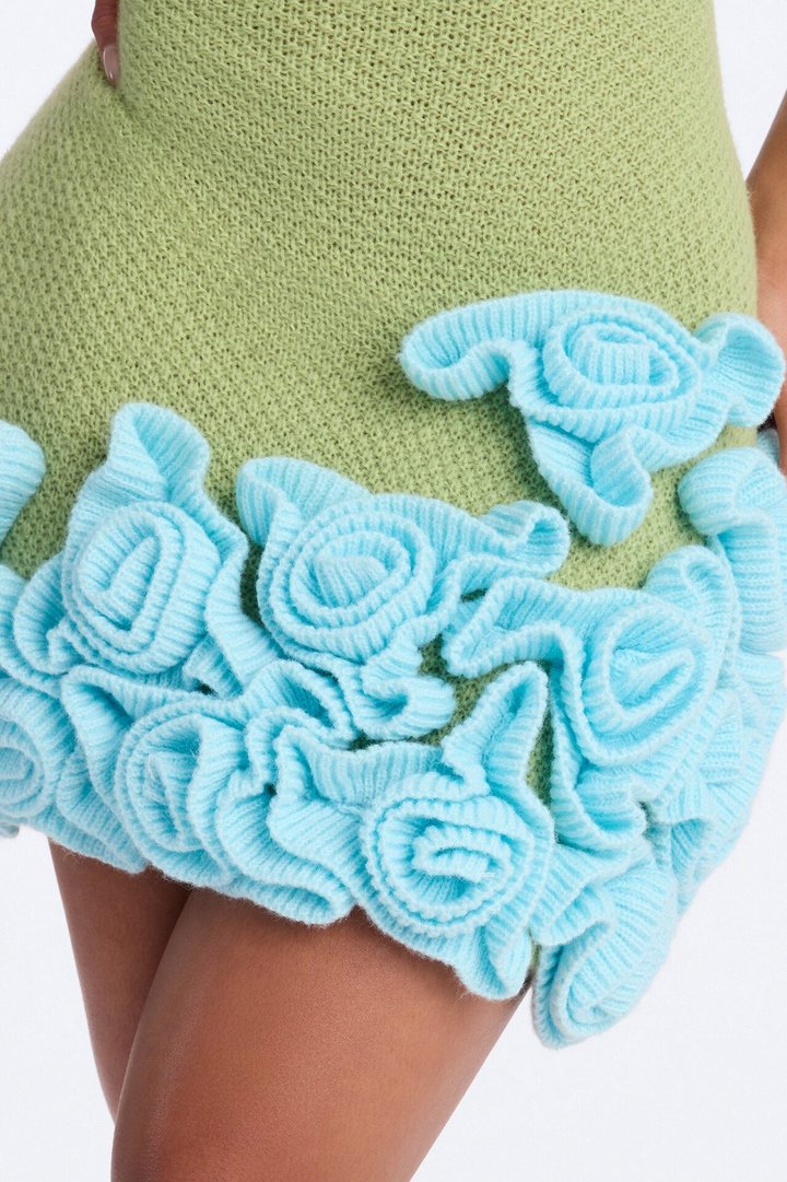 Abigail Spaghetti Strap Sweater Mini Dress - Green/combo
