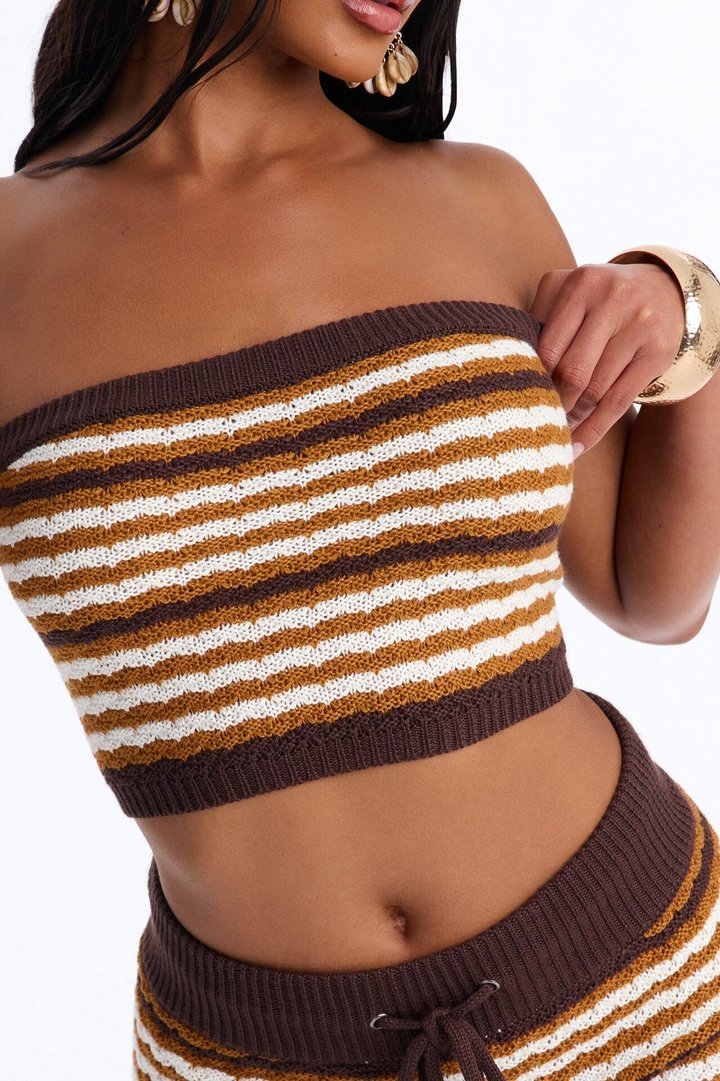 Beth Striped Crochet Short Set - Brown/combo