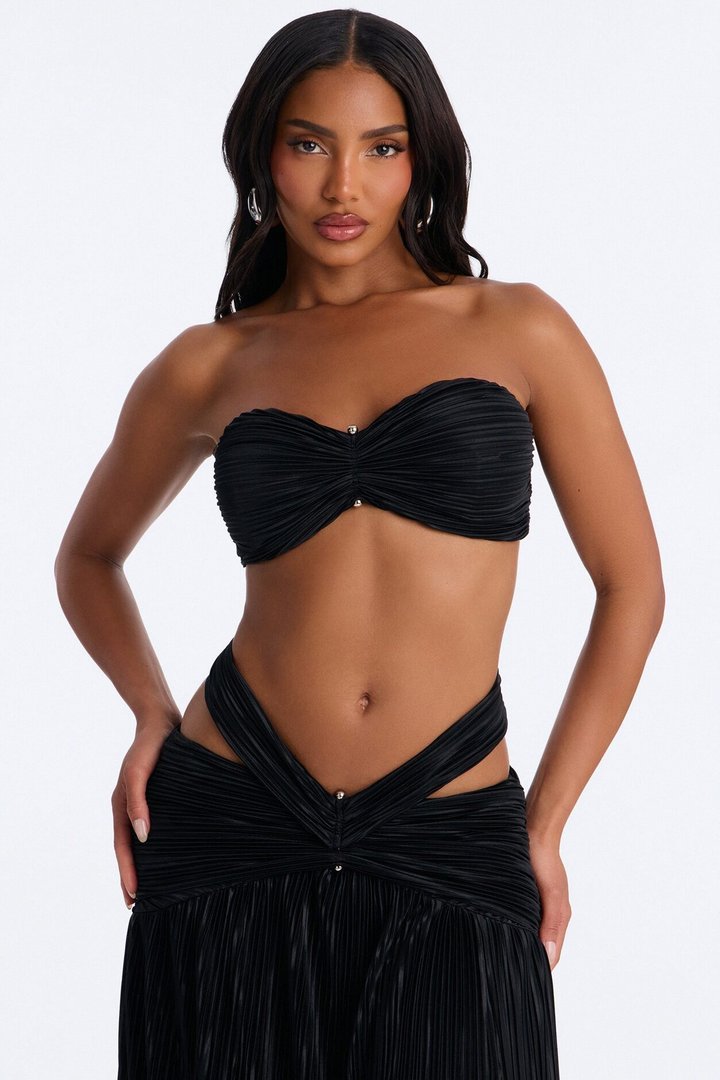 Raina Strapless Plisse Skirt Set - Black