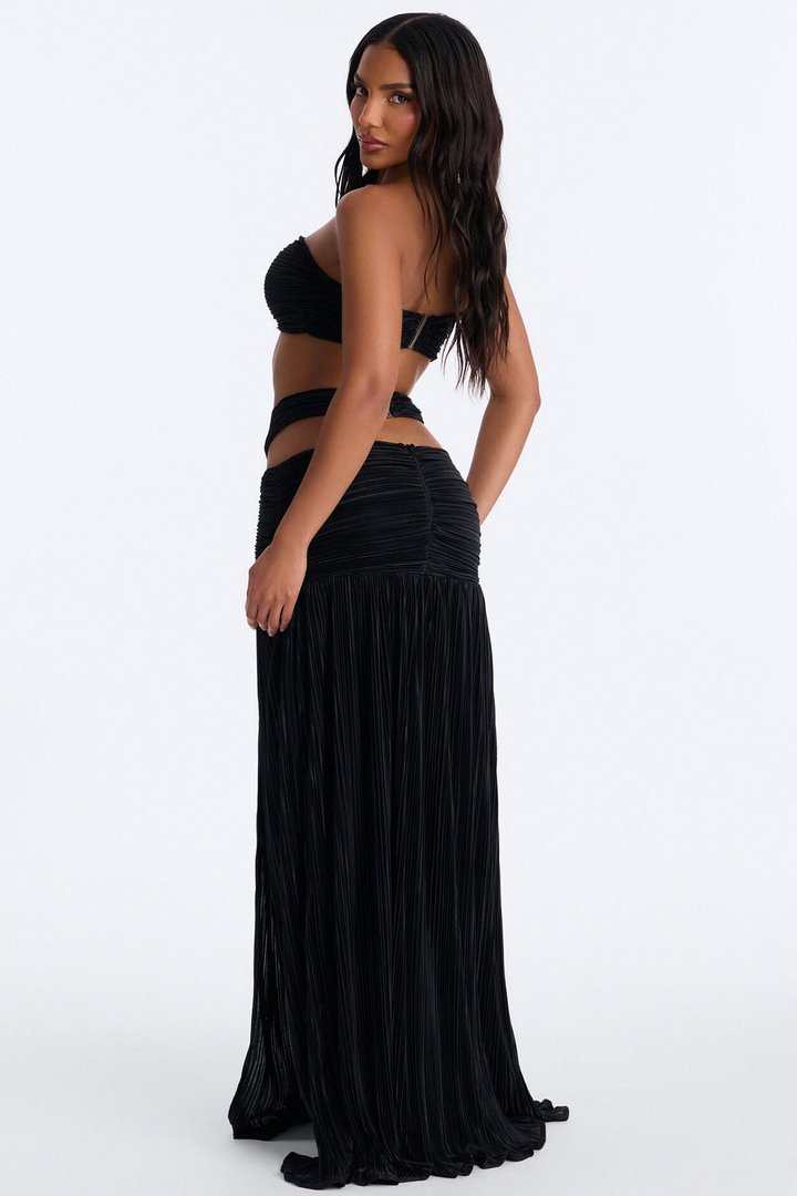Raina Strapless Plisse Skirt Set - Black