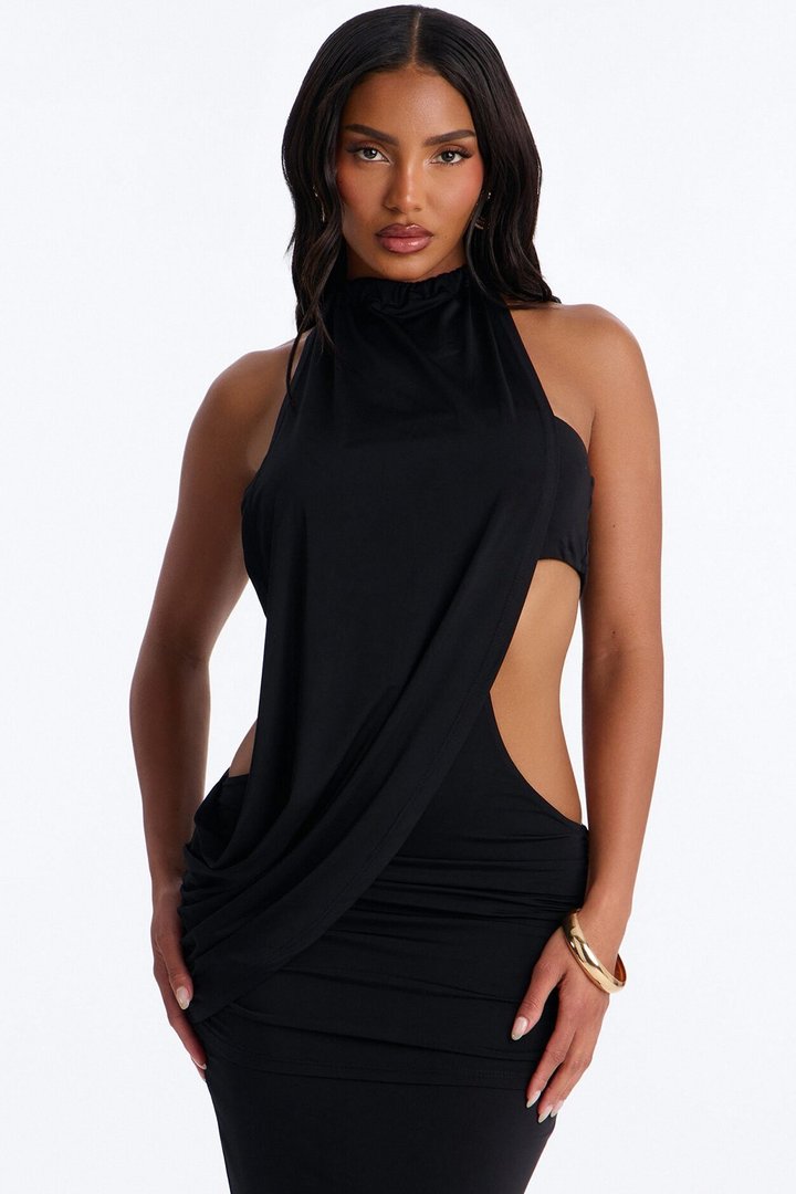 Daphne Draped Maxi Dress - Black