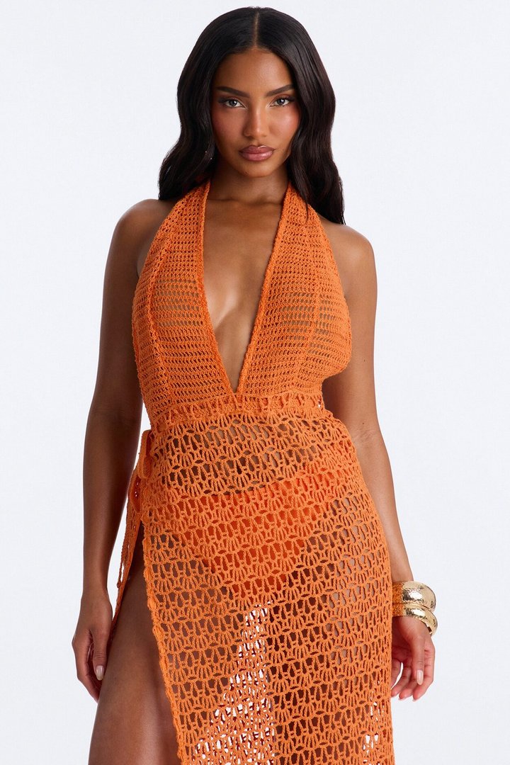 Heat Follows Me Crochet Maxi Dress - Orange