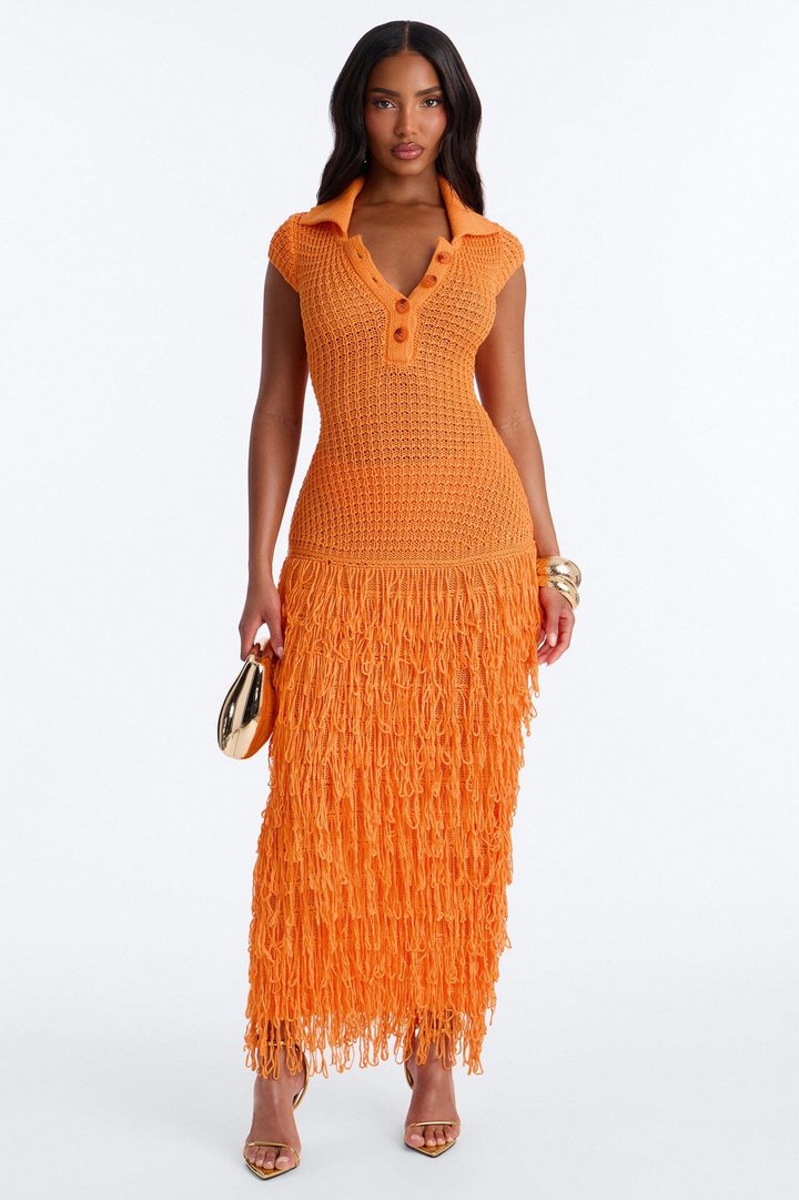 Catalina Crochet Maxi Dress - Orange