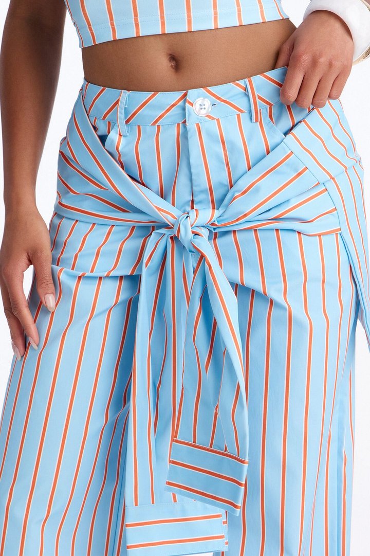 Darla Halter Stripe Tie Waist Pant Set - Blue/combo