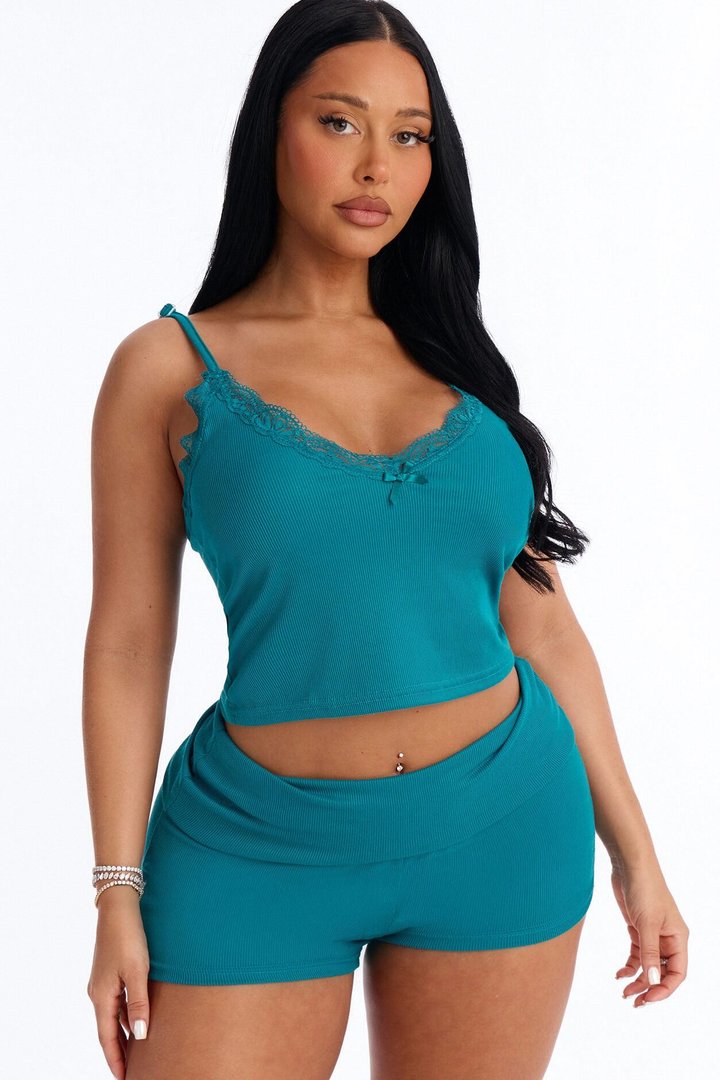 Romance Vibes Foldover PJ Short Set - Jade