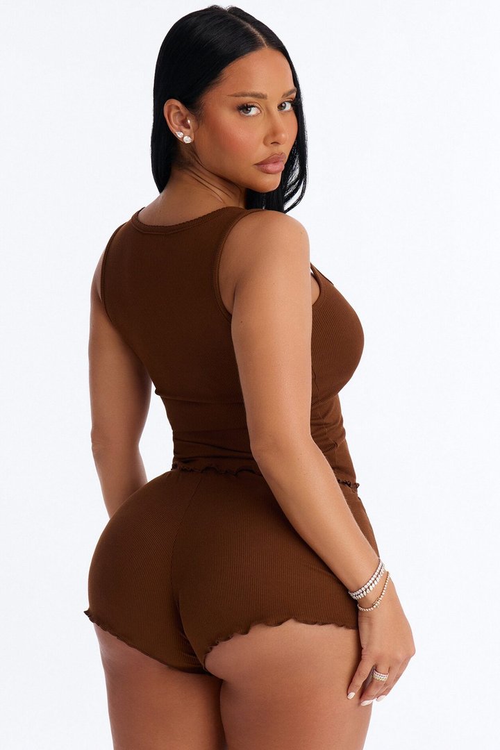 Smooth To Touch Ribbed PJ Short Set - Chocolate