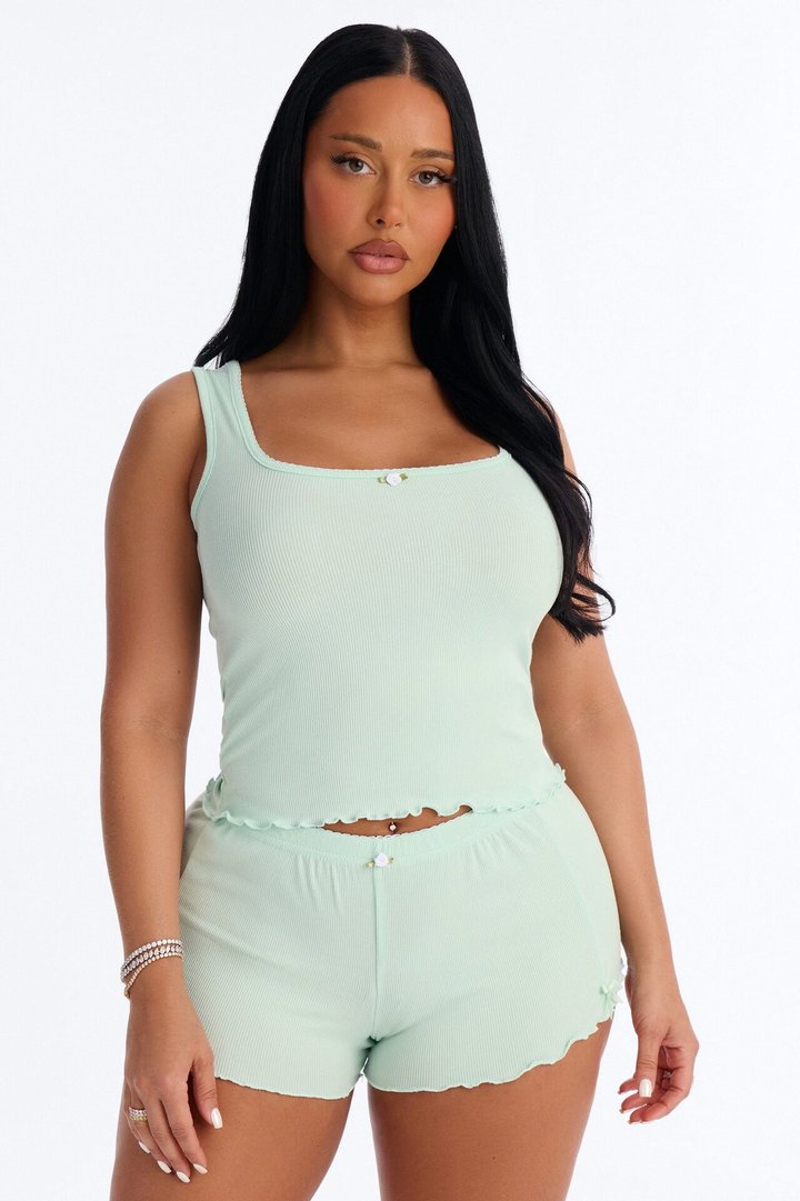 Smooth To Touch Ribbed PJ Short Set - Sage