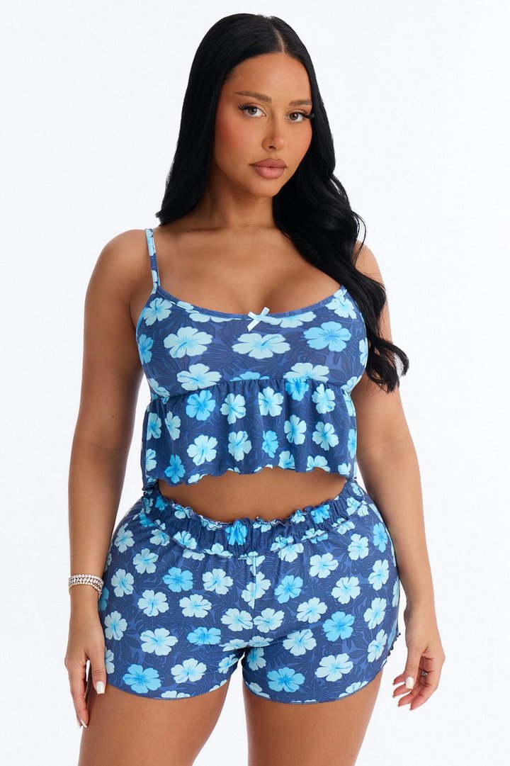 Flowers Are Restful PJ Short Set - Blue
