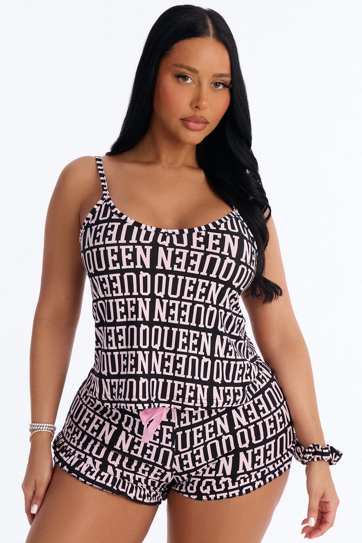 Queens All Around PJ Short Set - Black/Pink