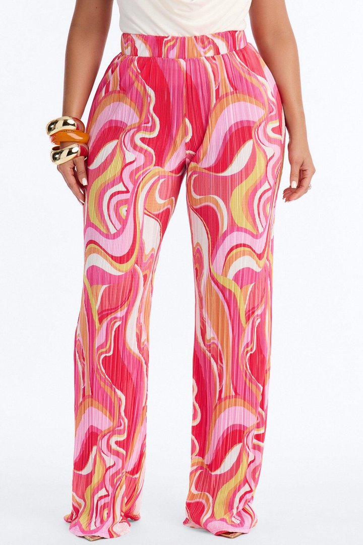 Pure Bliss Printed Plisse Pant - Pink/combo