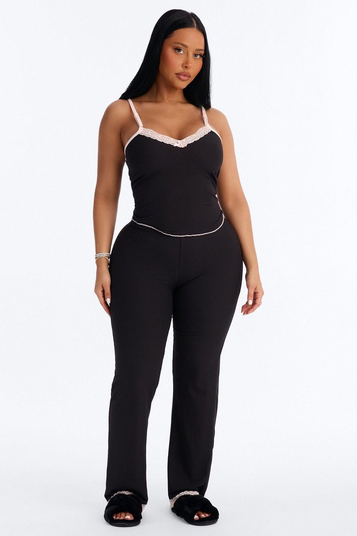 Always On My Mind Ribbed PJ Pant Set - Black/Pink