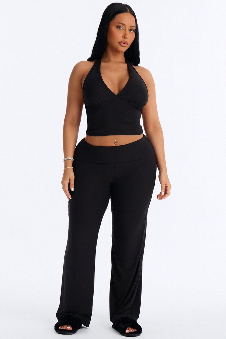 Stay Cozy Halter PJ Pant Set - Black