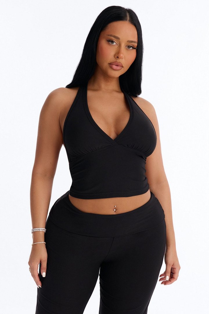 Stay Cozy Halter PJ Pant Set - Black