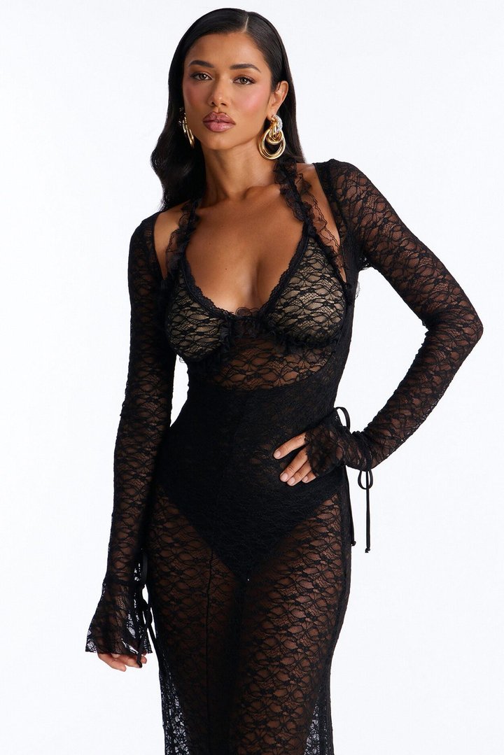 All The Drama Lace Maxi Dress - Black