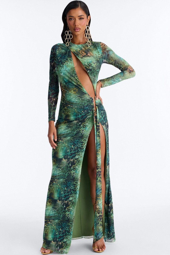 Dangerously Hot Mesh Maxi Dress - Green/combo