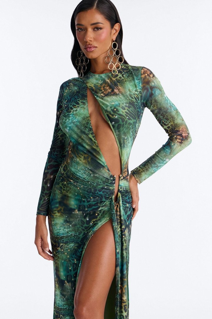 Dangerously Hot Mesh Maxi Dress - Green/combo