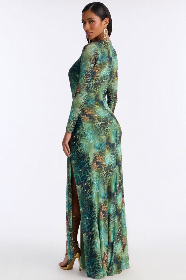 Dangerously Hot Mesh Maxi Dress - Green/combo