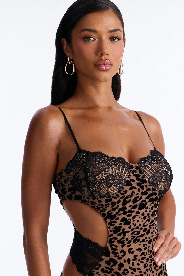 Cool Girl Lace Trim Flocked Mesh Mini Dress - Black/combo