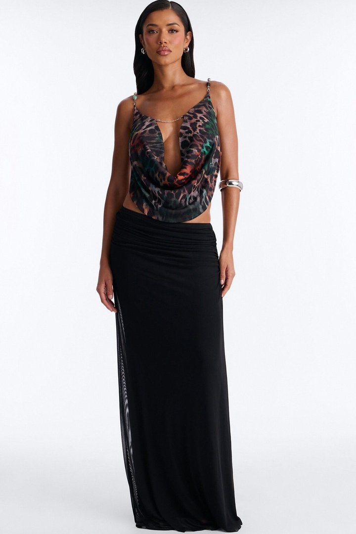 Sassy Swinger Asymmetric Waistband Maxi Skirt - Black