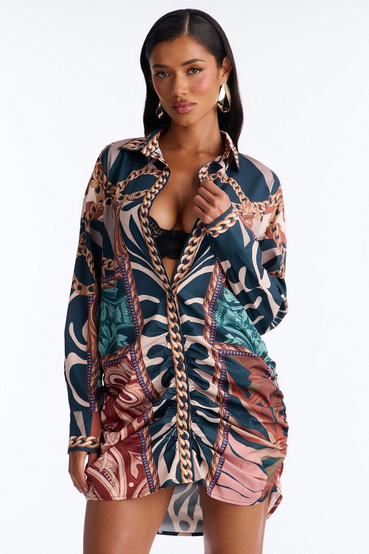 Off Duty Slay Collar Mini Dress - Blue/combo
