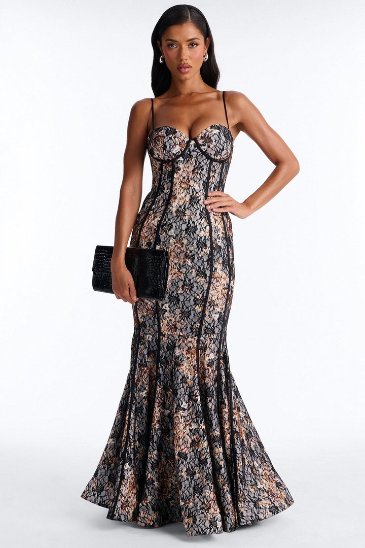 On Your Mind Lace Gown - Black/combo