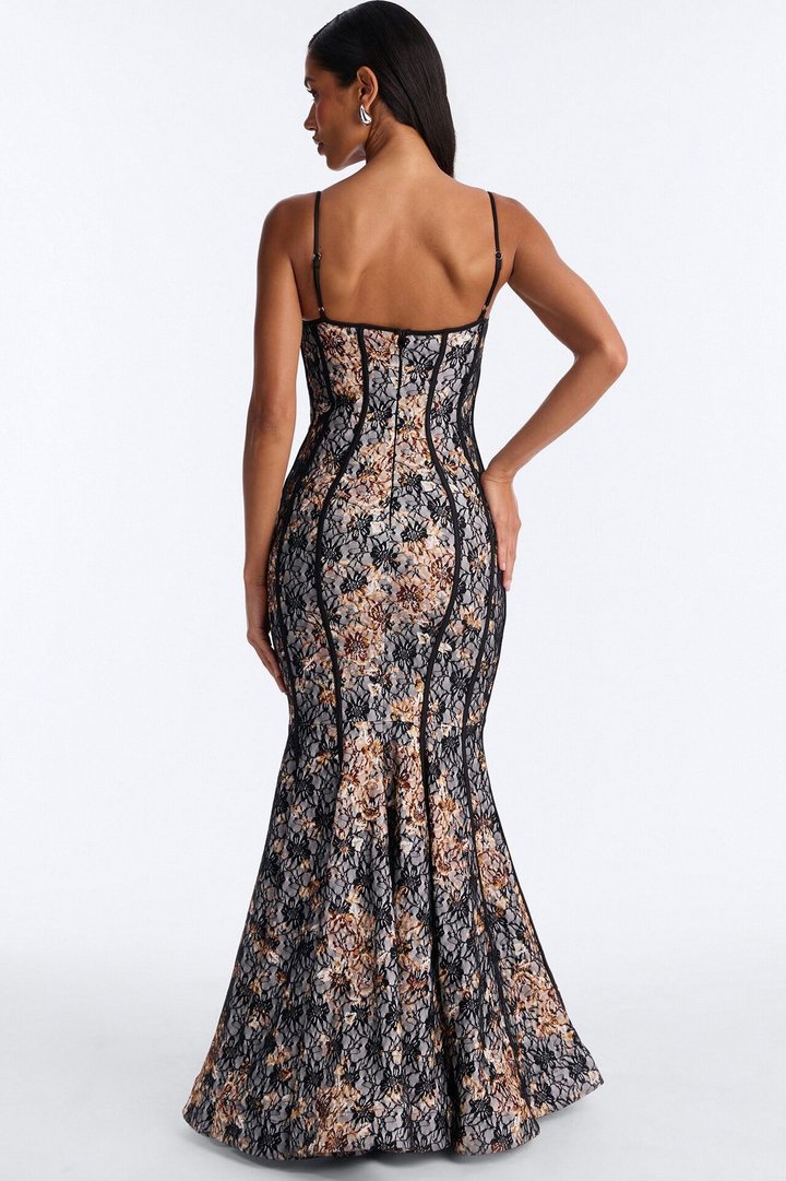 On Your Mind Lace Gown - Black/combo